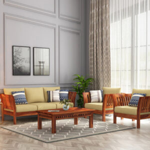 Natraj Art & Craft Sheesham Wood 5 Seater Sofa Set, Model-65