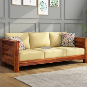 Natraj Art & Craft Sheesham Wood 3 Seater Sofa Set, Model-45