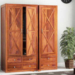 Natraj Art and Craft Sheesham Wood 3 Door Almirah